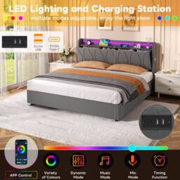 BTM King Bed with Hydraulic Storage & LED Charging Headboard in Grey - thumbnail 7