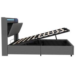 BTM King Bed with Hydraulic Storage & LED Charging Headboard in Grey - thumbnail 9