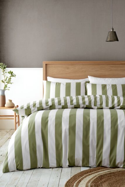 Catherine Lansfield 'Cove Stripe' Reversible Duvet Cover Set in Green - Size: King - image 1