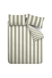 Catherine Lansfield 'Cove Stripe' Reversible Duvet Cover Set in Green - Size: King - thumbnail 6