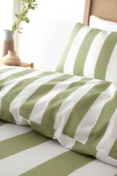 Catherine Lansfield 'Cove Stripe' Reversible Duvet Cover Set in Green - Size: King - thumbnail 4