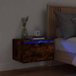 Berkfield Home Wall-mounted Bedside Cabinet with LED Lights Smoked Oak in Brown - thumbnail 2