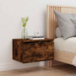 Berkfield Home Wall-mounted Bedside Cabinet with LED Lights Smoked Oak in Brown - thumbnail 4