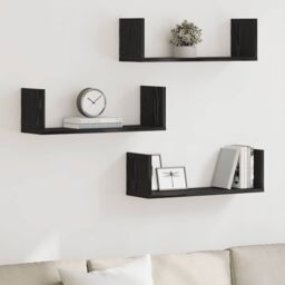 Berkfield Home Wall Shelves 3 pcs Black Oak 58x18x18 cm Engineered Wood - Size: 58 x 18 x 18 cm