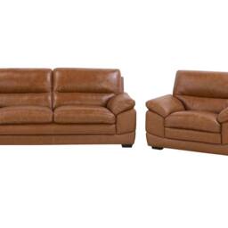 Wyld and Coco 3+1 Brown Leather Sofa Set - Retro Deep Seating Birchwood Legs - thumbnail 2