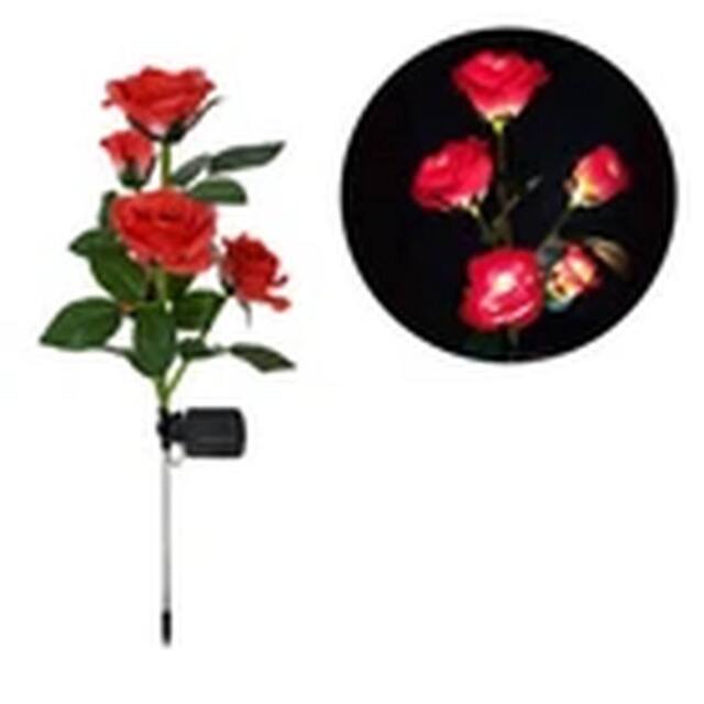 Havendro Red Solar Power LED 5 Head Rose Flower Stake Lights Garden - image 1