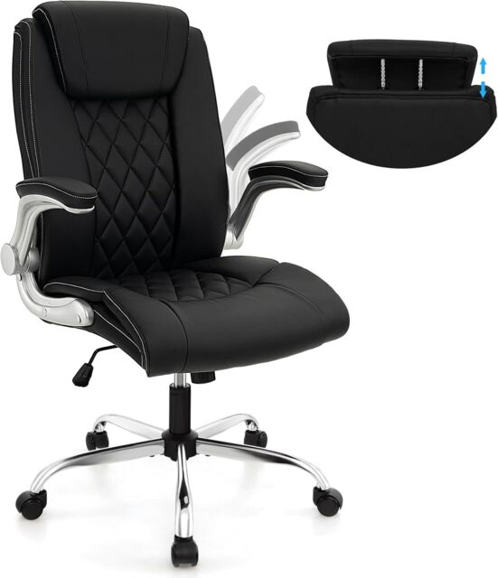 Gymax PU Leather Office Chair Adjustable Height Executive Chair With Wheels in Black - image 1