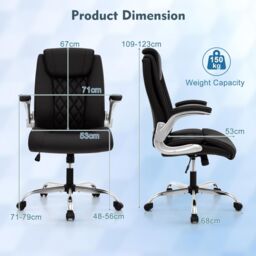 Gymax PU Leather Office Chair Adjustable Height Executive Chair With Wheels in Black - thumbnail 6