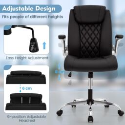 Gymax PU Leather Office Chair Adjustable Height Executive Chair With Wheels in Black - thumbnail 3