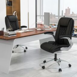 Gymax PU Leather Office Chair Adjustable Height Executive Chair With Wheels in Black - thumbnail 2