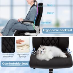 Gymax PU Leather Office Chair Adjustable Height Executive Chair With Wheels in Black - thumbnail 5