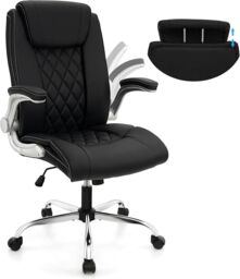 Gymax PU Leather Office Chair Adjustable Height Executive Chair With Wheels in Black - thumbnail 1