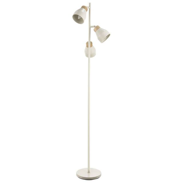 Happy Homewares Muted Dove Grey Scandinavian Triple Spot Floor Lamp with Wooden Trim in Light Grey - image 1