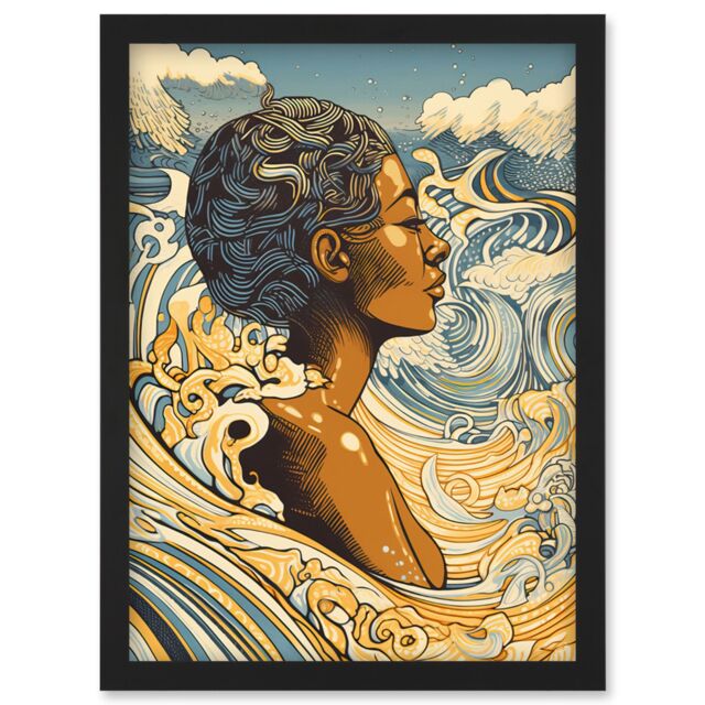 Artery8 Love of the Sea Summer Swim Modern Illustration Artwork Framed Wall Art Print A4 in Black - image 1