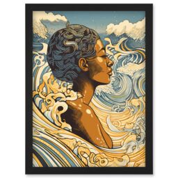 Artery8 Love of the Sea Summer Swim Modern Illustration Artwork Framed Wall Art Print A4 in Black - thumbnail 1