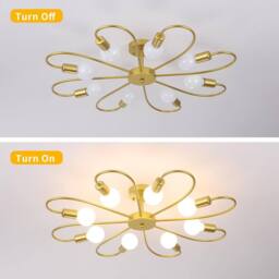 Garwarm Modern 8-Light Ceiling Light Fixture Industrial Sputnik Ceiling Lamp, E27 Semi Flush Mount Gold Chandeliers Lighting for Living Room - thumbnail 6