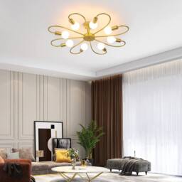 Garwarm Modern 8-Light Ceiling Light Fixture Industrial Sputnik Ceiling Lamp, E27 Semi Flush Mount Gold Chandeliers Lighting for Living Room - thumbnail 4