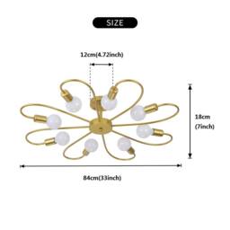 Garwarm Modern 8-Light Ceiling Light Fixture Industrial Sputnik Ceiling Lamp, E27 Semi Flush Mount Gold Chandeliers Lighting for Living Room - thumbnail 2