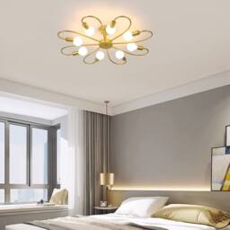 Garwarm Modern 8-Light Ceiling Light Fixture Industrial Sputnik Ceiling Lamp, E27 Semi Flush Mount Gold Chandeliers Lighting for Living Room - thumbnail 5