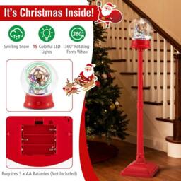 Gymax 5FT Blowing Snow Christmas Street Lamp Musical Lantern on Stand in Red - thumbnail 6