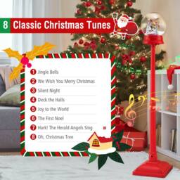 Gymax 5FT Blowing Snow Christmas Street Lamp Musical Lantern on Stand in Red - thumbnail 7