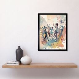 "Artery8 Wall Art Print People Dancing to Music on the Dancefloor Modern Soft Pastel Watercolour Painting Art Framed in Black - Size: W12"" x H16""" - thumbnail 2