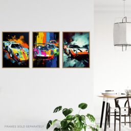 Artery8 Wall Art Print Set of 3 Racing Car Motorsport Grand Prix Paintings Bright Colourful Mancave Gift For Him Living Room Poster s Pack - Size: A4 - thumbnail 3
