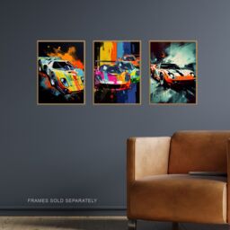 Artery8 Wall Art Print Set of 3 Racing Car Motorsport Grand Prix Paintings Bright Colourful Mancave Gift For Him Living Room Poster s Pack - Size: A4 - thumbnail 2