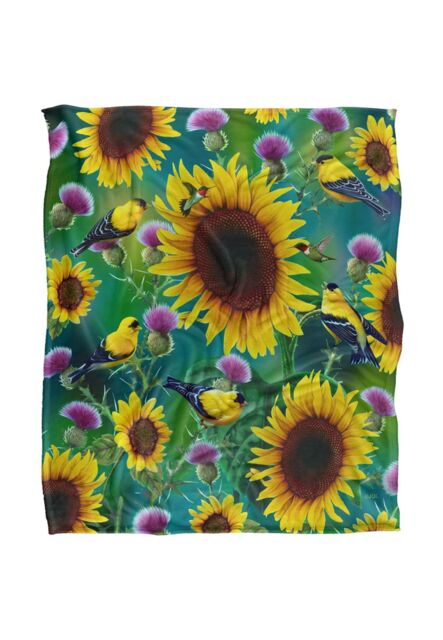 JQ Licensing Jg-Jp Sunflowers & Songbirds Pattern Silky Touch Super Soft Throw Blanket 152 X 127 cm in White - image 1