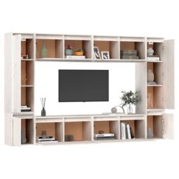 Berkfield Home TV Cabinets 8 pcs White Solid Wood Pine - thumbnail 4