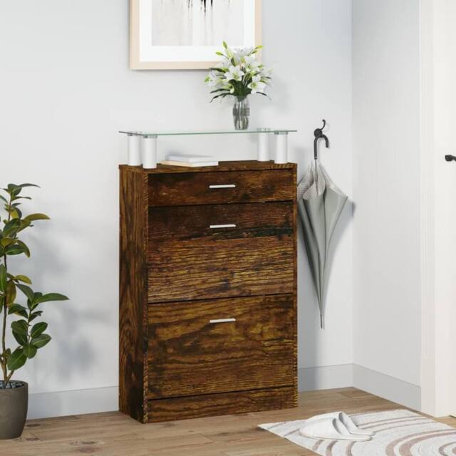 Berkfield Home Shoe Cabinet Smoked Oak 63x24x104 cm Engineered Wood in Brown - Size: 63 x 24 x 104 cm - image 1