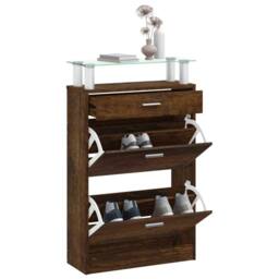 Berkfield Home Shoe Cabinet Smoked Oak 63x24x104 cm Engineered Wood in Brown - Size: 63 x 24 x 104 cm - thumbnail 4