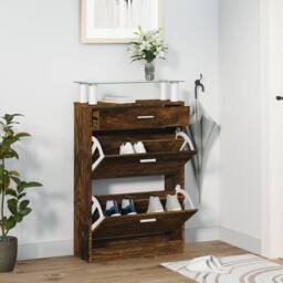 Berkfield Home Shoe Cabinet Smoked Oak 63x24x104 cm Engineered Wood in Brown - Size: 63 x 24 x 104 cm - thumbnail 2