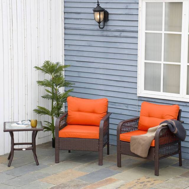 OUTSUNNY 3 Pieces Rattan Bistro Set with Tempered Glass Table Orange - image 1