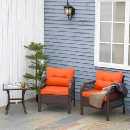 OUTSUNNY 3 Pieces Rattan Bistro Set with Tempered Glass Table Orange - thumbnail 1