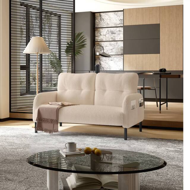 Direct Wicker Corduroy Two-Seater Sofa, Soft Loveseat for Living Room, Velvet Fabric in Beige - Size: 1 Pack - image 1