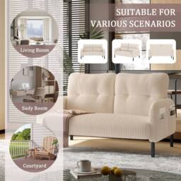 Direct Wicker Corduroy Two-Seater Sofa, Soft Loveseat for Living Room, Velvet Fabric in Beige - Size: 1 Pack - thumbnail 7