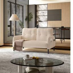 Direct Wicker Corduroy Two-Seater Sofa, Soft Loveseat for Living Room, Velvet Fabric in Beige - Size: 1 Pack - thumbnail 1