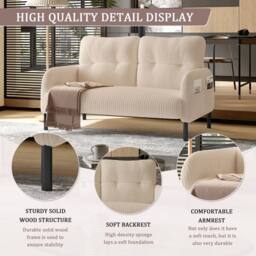 Direct Wicker Corduroy Two-Seater Sofa, Soft Loveseat for Living Room, Velvet Fabric in Beige - Size: 1 Pack - thumbnail 3