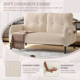 Direct Wicker Corduroy Two-Seater Sofa, Soft Loveseat for Living Room, Velvet Fabric in Beige - Size: 1 Pack - thumbnail 4