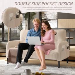 Direct Wicker Corduroy Two-Seater Sofa, Soft Loveseat for Living Room, Velvet Fabric in Beige - Size: 1 Pack - thumbnail 6