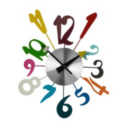 Orsina Multi-Colour Funky Numbers Wall Clock, Retro Analogue Clock With Tapered Black Hands, Decorative Wall Clock