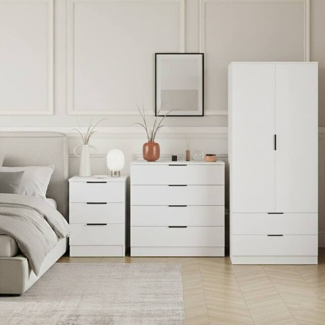 Home Discount Vida Designs Trega 3Pc Bedroom Set(3Dr Bedside, 4Dr Chest & Wardrobe) in White - image 1