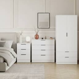 Home Discount Vida Designs Trega 3Pc Bedroom Set(3Dr Bedside, 4Dr Chest & Wardrobe) in White - thumbnail 1