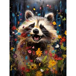 Artery8 Wall Art Print Racoon Romp Playing in a Wildflower Meadow Oil Painting Running Through Flowers in Spring Quirky Portrait Poster - thumbnail 1