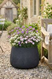 Dibor Large Grey Symmetry Stripe Fibre Clay Indoor Outdoor Garden Planter Houseplant Flower Plant Pot H37 x Dia55cm