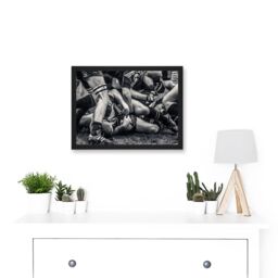 Artery8 B&W Rugby Match Close Up Scrum Teams HDR A4 Artwork Framed Wall Art Print in Black - thumbnail 2