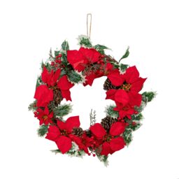 Samuel Alexander 40cm Red Hanging Poinsettia Wreath with Berries & Pinecones - thumbnail 8