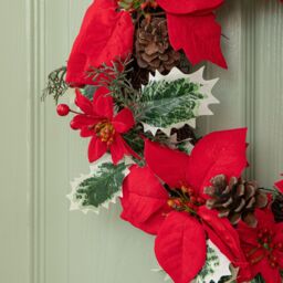 Samuel Alexander 40cm Red Hanging Poinsettia Wreath with Berries & Pinecones - thumbnail 6