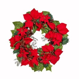 Samuel Alexander 40cm Red Hanging Poinsettia Wreath with Berries & Pinecones - thumbnail 5